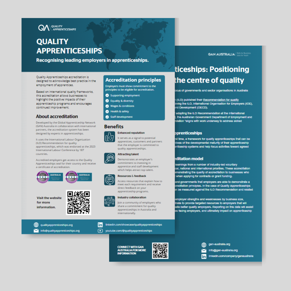 Front covers of the quality apprenticeships flyer and positioning paper